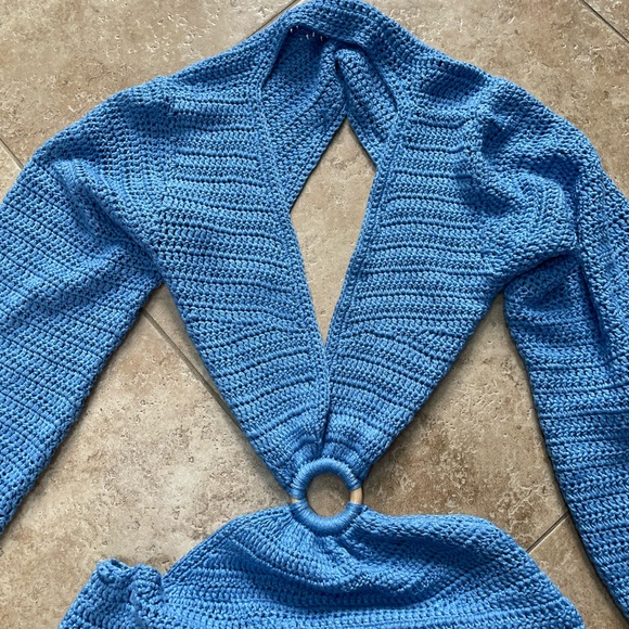 cleo crochet dress blue Everette Crochet Knit Mini Dress / Cobalt | MESHKI main image 0